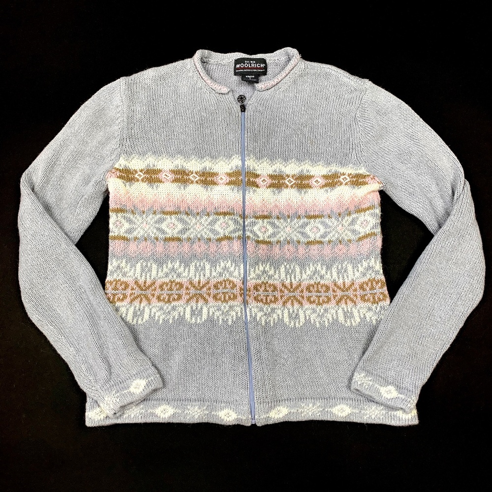 Woolrich Pastel Winter Geometric Full Zip Sweater